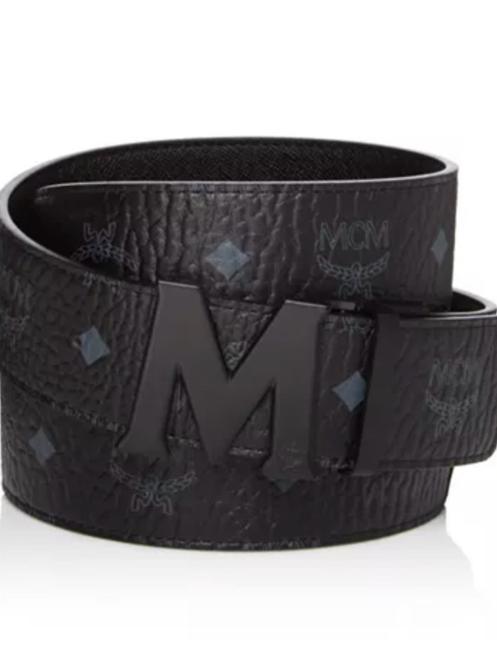 MCM Black Monogram Leather Belt with Matte 'M' Buckle